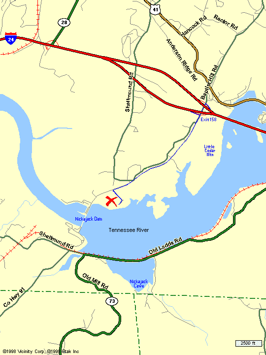 local Little Cedar Mountain / Nickajack map
- 'x' marks the camping area.